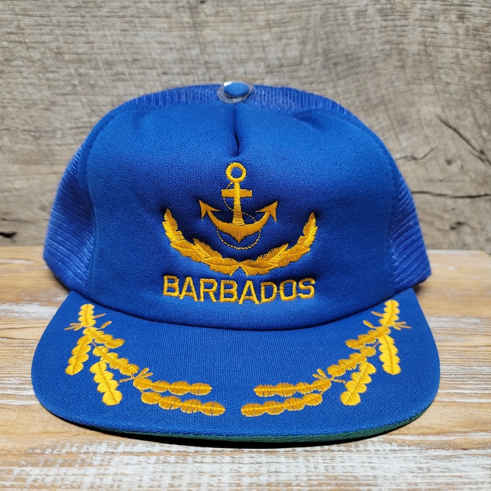 Vintage Men's Blue and Gold Barbados Trucker Hat